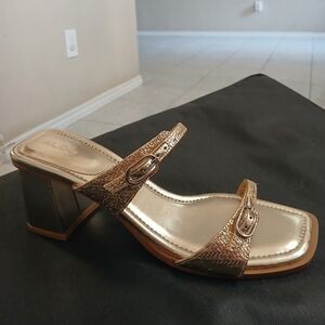 Aldo Women's Gold Block Heel Sandals Sz 10